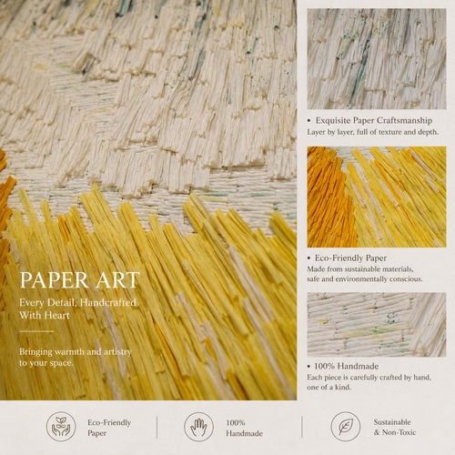 Handmade 3D Paper Textured Wall Art – Blue & Golden Abstract Wall Sculpture