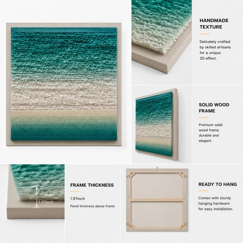 Handmade Coastal Textured Wall Art – 3D Paper Relief Ocean-Inspired Square Wall Decor