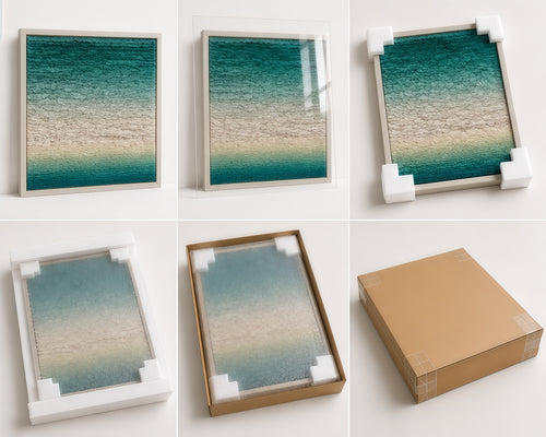 Handmade Coastal Textured Wall Art – 3D Paper Relief Ocean-Inspired Square Wall Decor