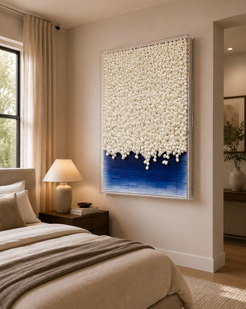 Handmade 3D Mixed Media Wall Art – Paper & Natural Silk Cocoon Sculpture