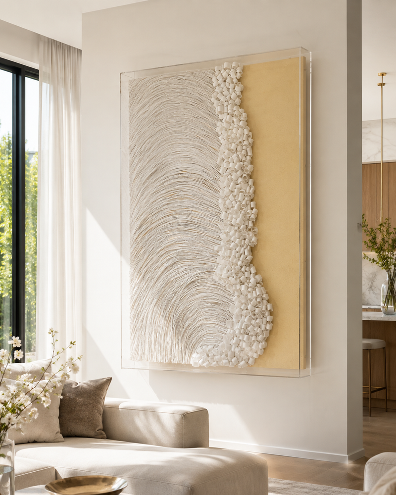 Handmade 3D Textured Paper Wall Art – Modern Abstract Wall Sculpture