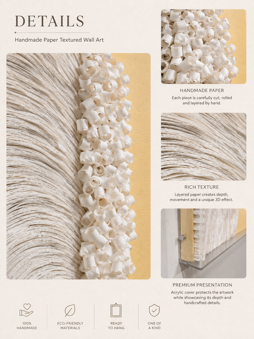 Handmade 3D Textured Paper Wall Art – Modern Abstract Wall Sculpture