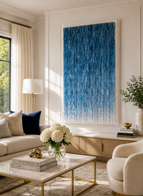Ocean Layers – Handmade Blue 3D Textured Paper Wall Art