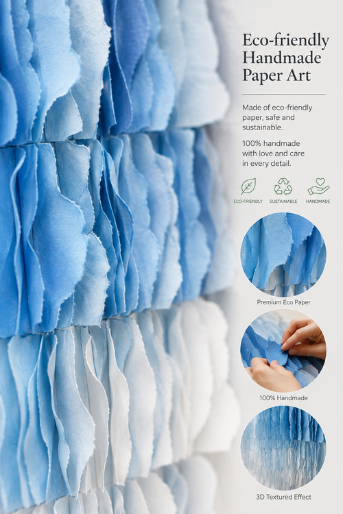Ocean Layers – Handmade Blue 3D Textured Paper Wall Art