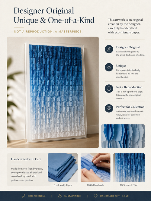 Ocean Layers – Handmade Blue 3D Textured Paper Wall Art