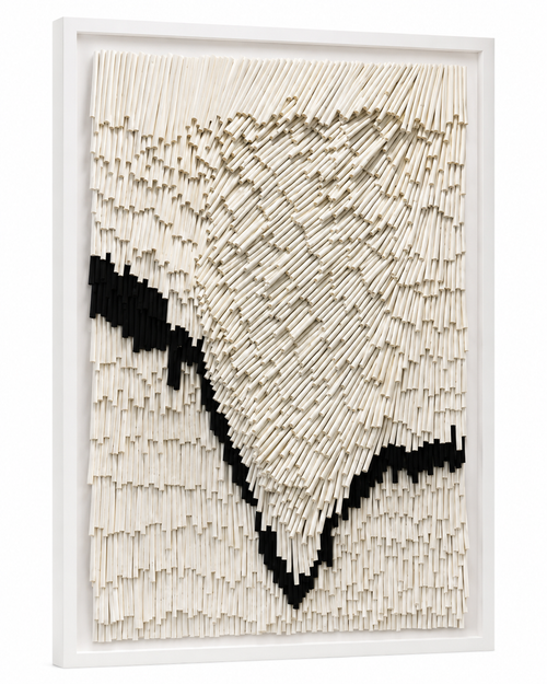 Handcrafted 3D Textured Wall Art – Modern Geometric Paper Straw Sculpture, Large Abstract White Relief Wall Decor