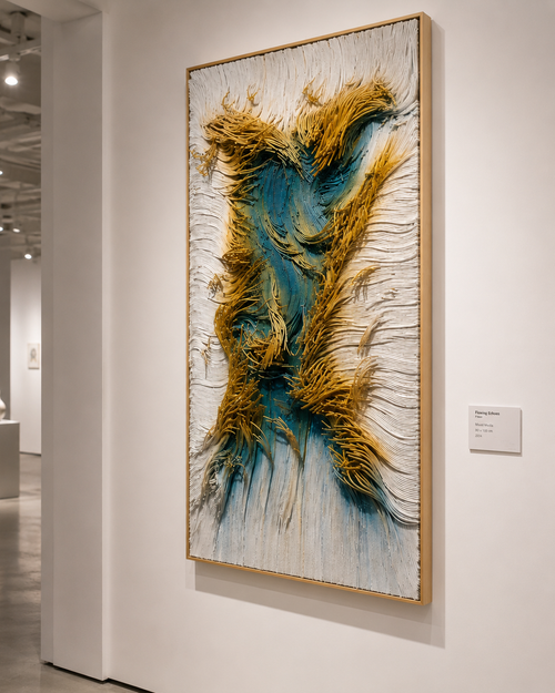 Handmade 3D Paper Rope Textured Wall Art – Teal & Gold Wall Sculpture