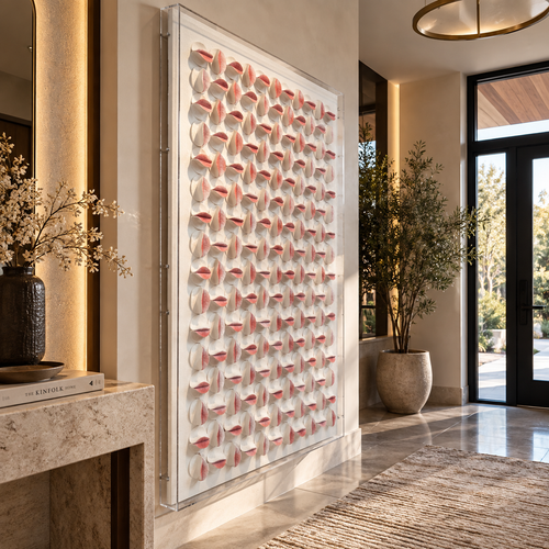 Handmade 3D Textured Wall Art – Blush Pink Sculptural Wall Decor
