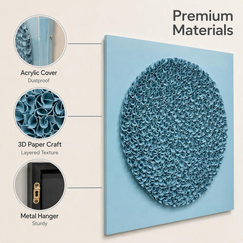 Handmade Blue Round 3D Textured Wall Art with Acrylic Cover