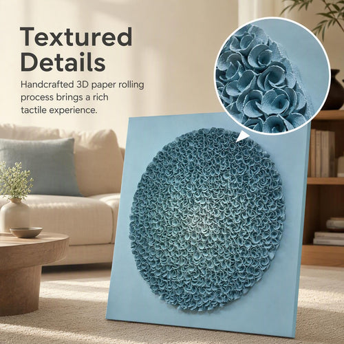 Handmade Blue Round 3D Textured Wall Art with Acrylic Cover