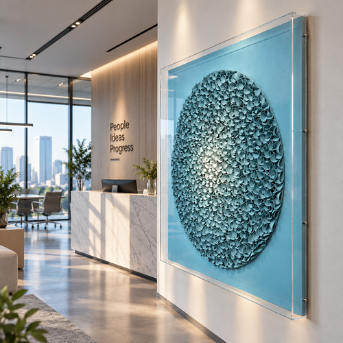Handmade Blue Round 3D Textured Wall Art with Acrylic Cover