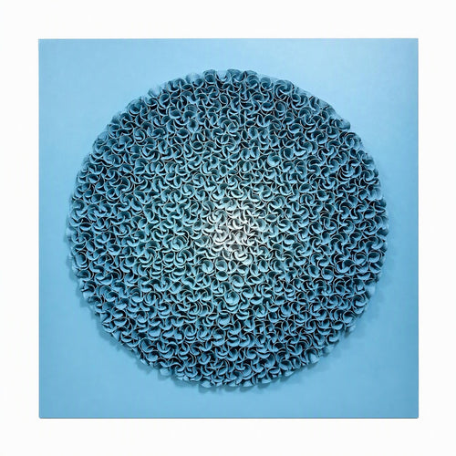 Handmade Blue Round 3D Textured Wall Art with Acrylic Cover