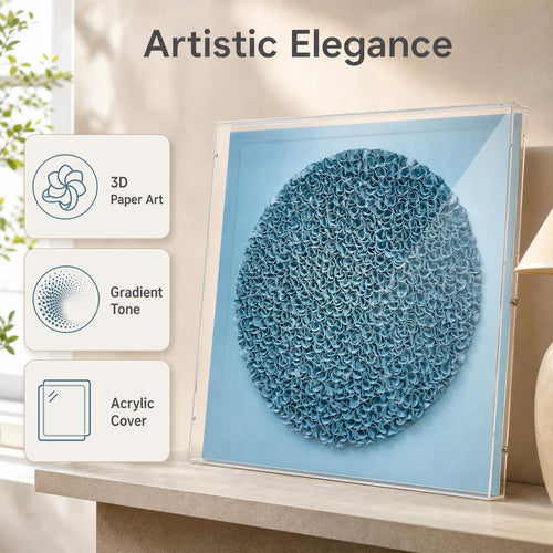 Handmade Blue Round 3D Textured Wall Art with Acrylic Cover