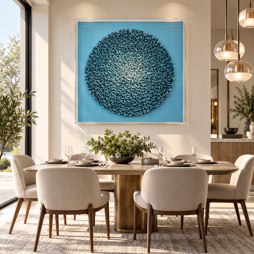 Handmade Blue Round 3D Textured Wall Art with Acrylic Cover