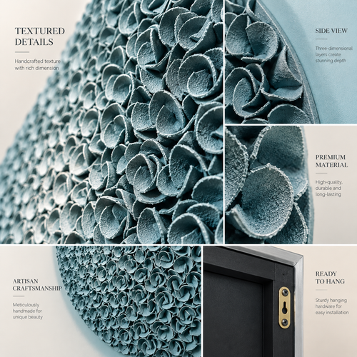 Handmade Blue Round 3D Textured Wall Art with Acrylic Cover