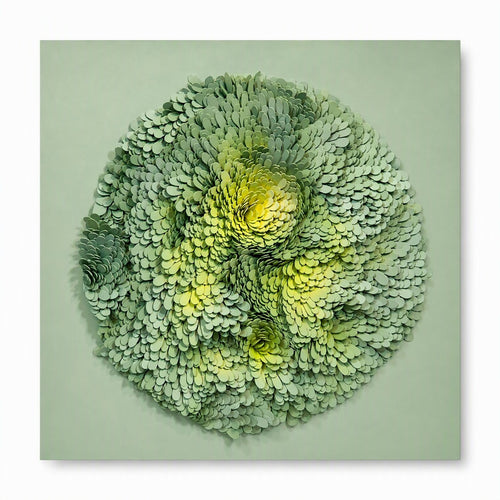 Handmade Green 3D Wall Art – Textured EVA Floral Wall Decor with Acrylic Cover