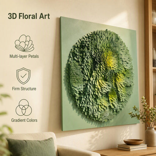 Handmade Green 3D Wall Art – Textured EVA Floral Wall Decor with Acrylic Cover