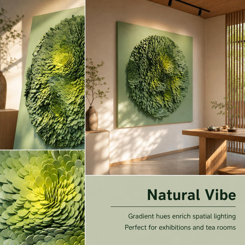 Handmade Green 3D Wall Art – Textured EVA Floral Wall Decor with Acrylic Cover