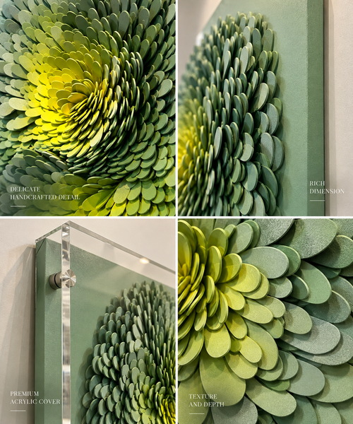 Handmade Green 3D Wall Art – Textured EVA Floral Wall Decor with Acrylic Cover