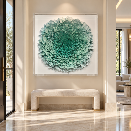 Handmade Mint Green 3D Floral Wall Art with Acrylic Cover