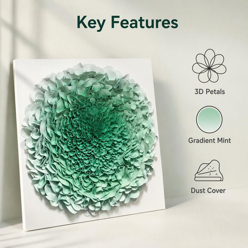 Handmade Mint Green 3D Floral Wall Art with Acrylic Cover