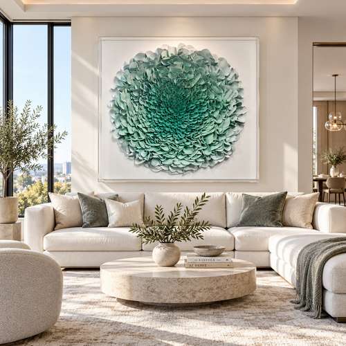 Handmade Mint Green 3D Floral Wall Art with Acrylic Cover