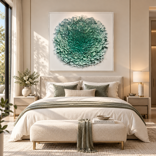 Handmade Mint Green 3D Floral Wall Art with Acrylic Cover