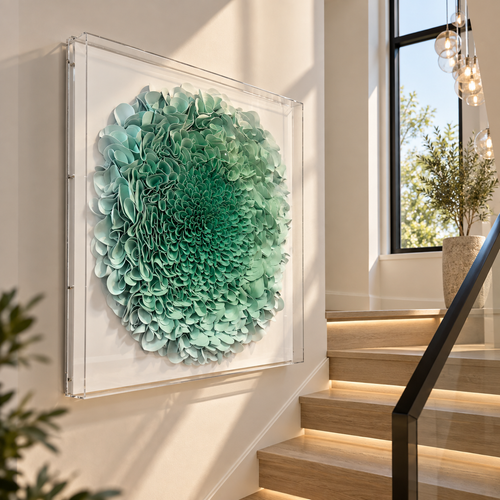 Handmade Mint Green 3D Floral Wall Art with Acrylic Cover