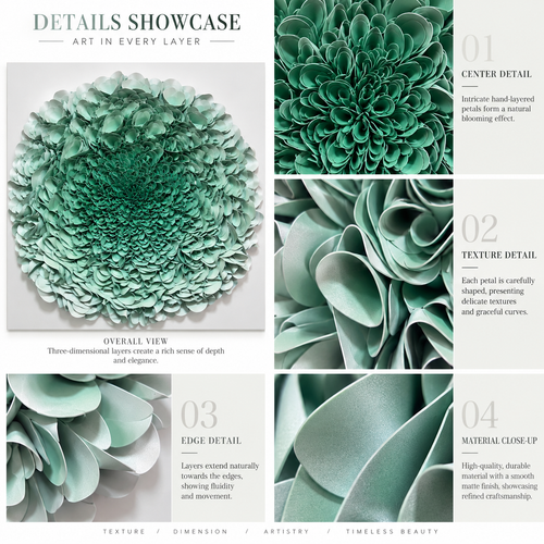 Handmade Mint Green 3D Floral Wall Art with Acrylic Cover