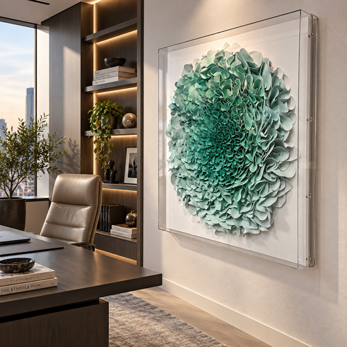 Handmade Mint Green 3D Floral Wall Art with Acrylic Cover