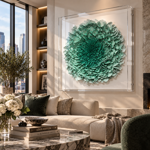 Handmade Mint Green 3D Floral Wall Art with Acrylic Cover