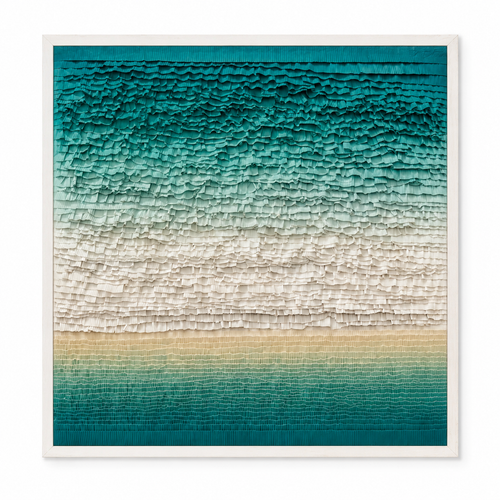 Handmade Coastal Textured Wall Art – 3D Paper Relief Ocean-Inspired Square Wall Decor