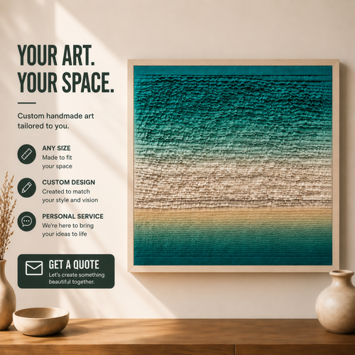 Handmade Coastal Textured Wall Art – 3D Paper Relief Ocean-Inspired Square Wall Decor