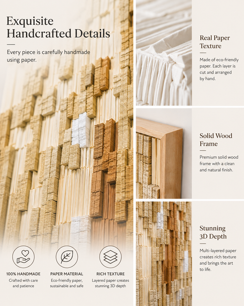 Handmade 3D Textured Paper Wall Art – Neutral Abstract Sculptural Decor