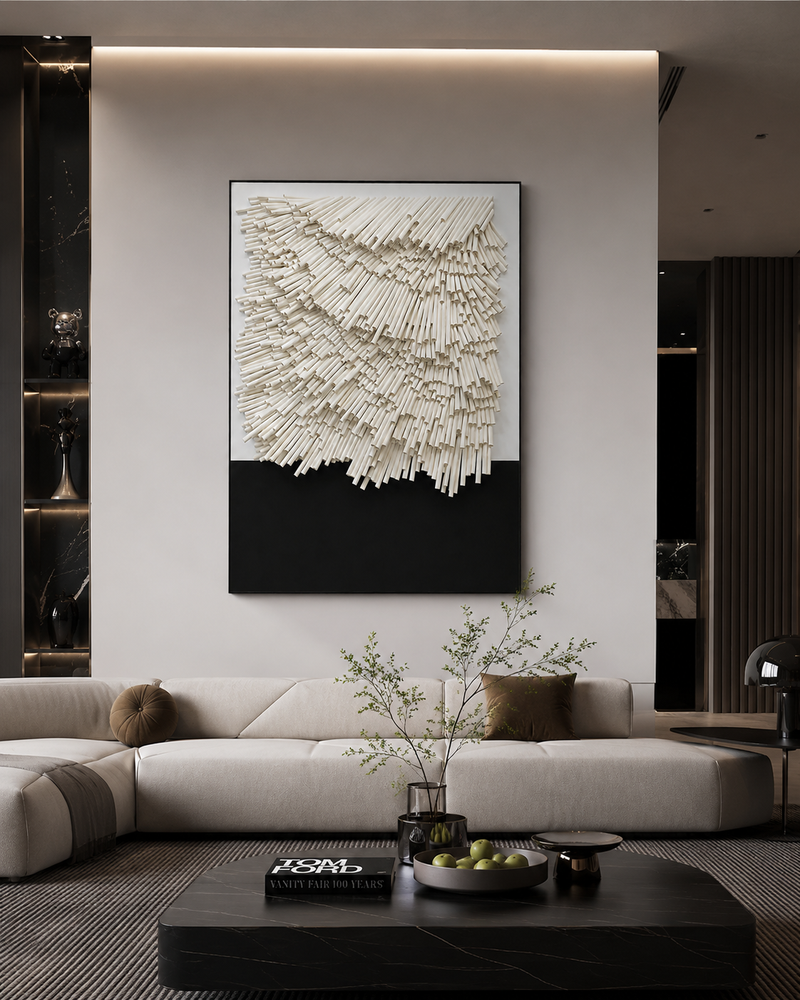 Modern Black & White Paper Sculpture Wall Art – Handcrafted Textured Statement Piece