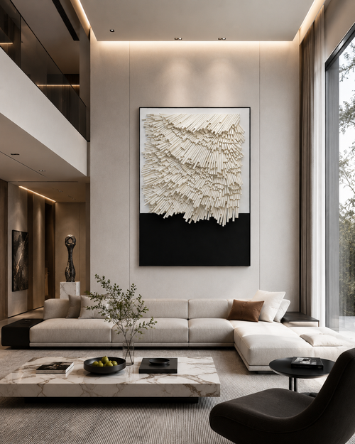 Modern Black & White Paper Sculpture Wall Art – Handcrafted Textured Statement Piece
