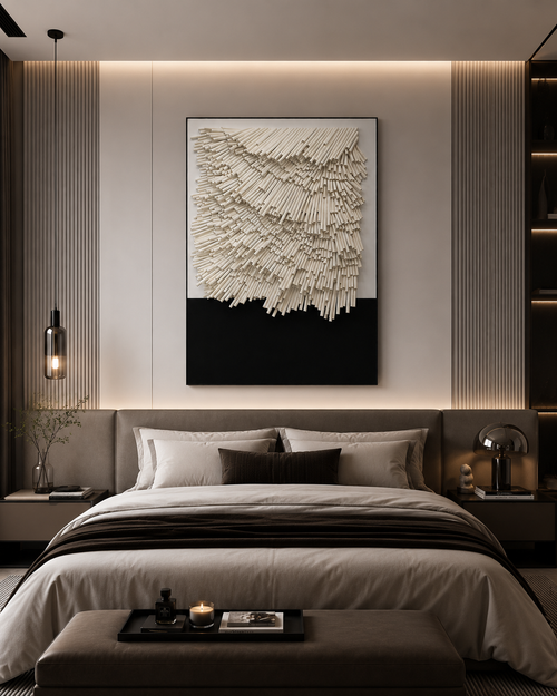 Modern Black & White Paper Sculpture Wall Art – Handcrafted Textured Statement Piece