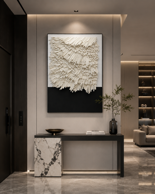 Modern Black & White Paper Sculpture Wall Art – Handcrafted Textured Statement Piece