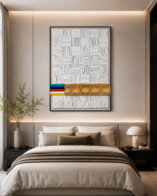 Handcrafted Geometric Paper Sculpture Wall Art | Modern Textured Artwork with Black Wood Frame