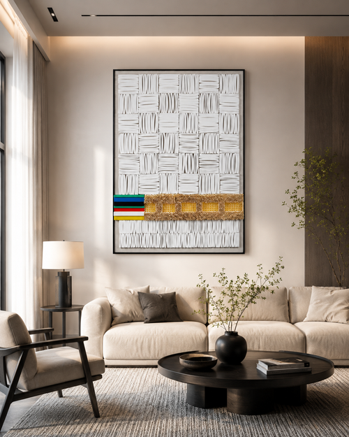 Handcrafted Geometric Paper Sculpture Wall Art | Modern Textured Artwork with Black Wood Frame