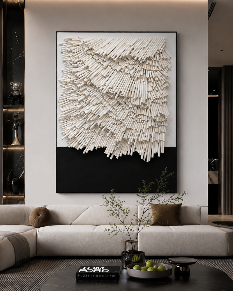 Modern Black & White Paper Sculpture Wall Art – Handcrafted Textured Statement Piece