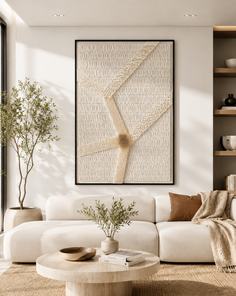 Large Handmade Textured Wall Art | Organic Modern Neutral Wall Decor | 3D Statement Wall Sculpture for Living Room